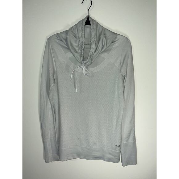 UA Under Armour Small Fitted Cowl Neck Pullover lightweight stretch White Grey - Picture 1 of 5